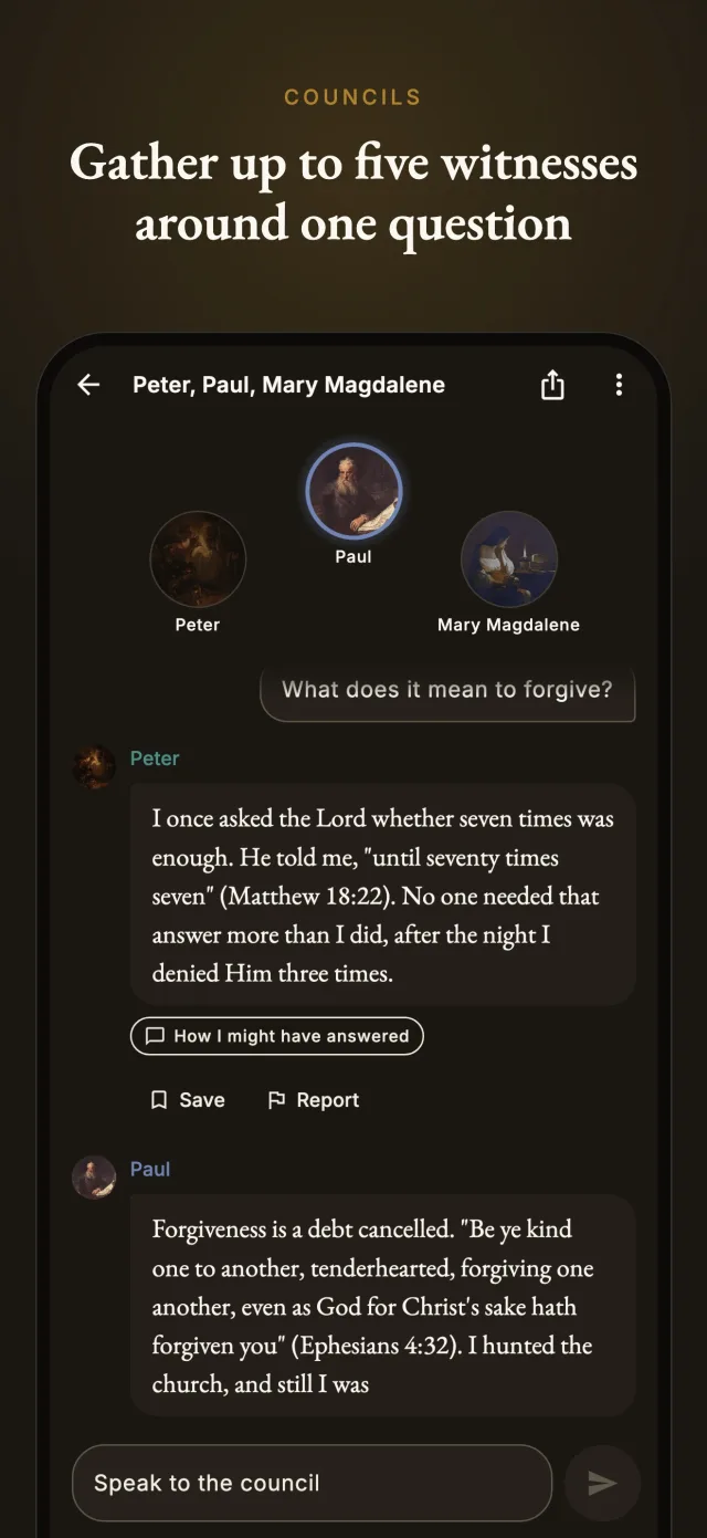 Talk to Scripture council with Peter, Paul and Mary Magdalene answering one question