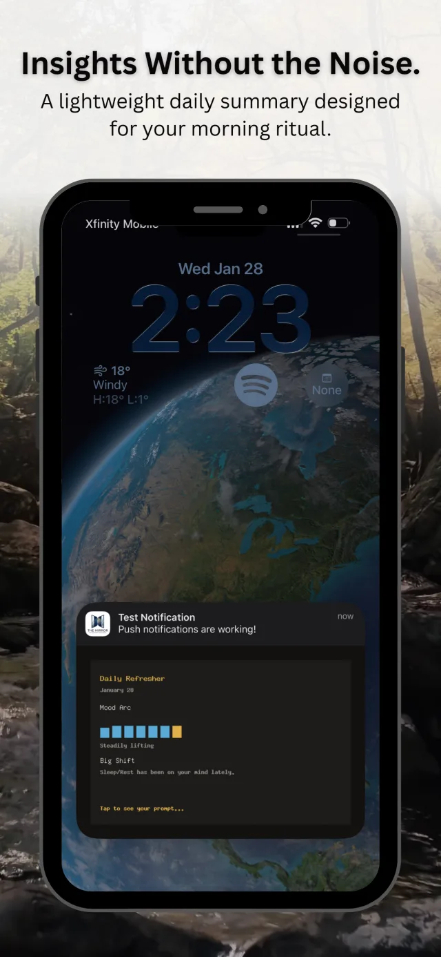 The Mirror daily refresher shown as a notification on the iPhone lock screen