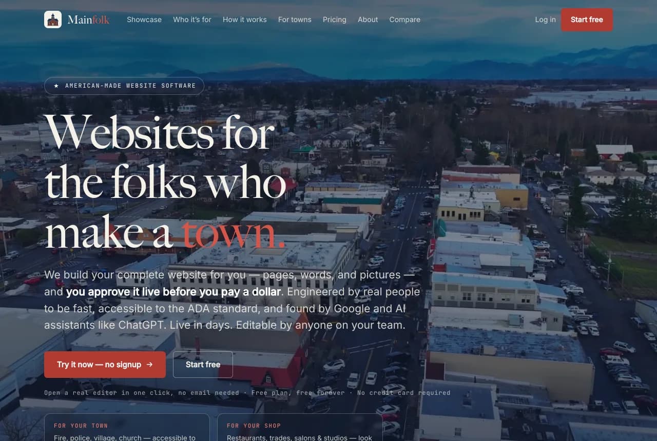 Mainfolk website builder: professionally engineered small-business websites, live in days