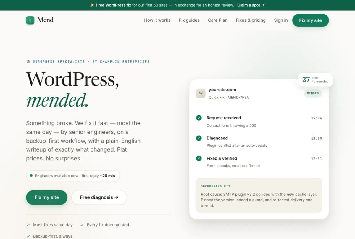 Mend — WordPress fix service