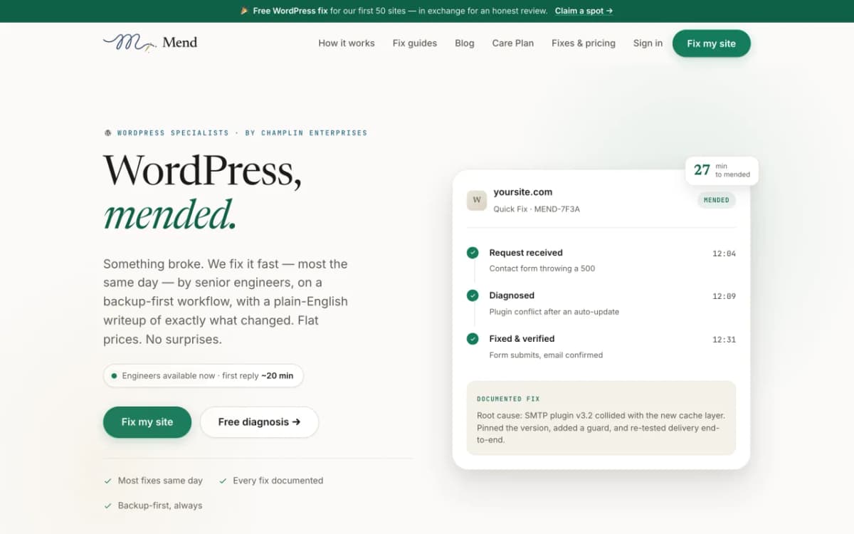 Mend — WordPress fix service