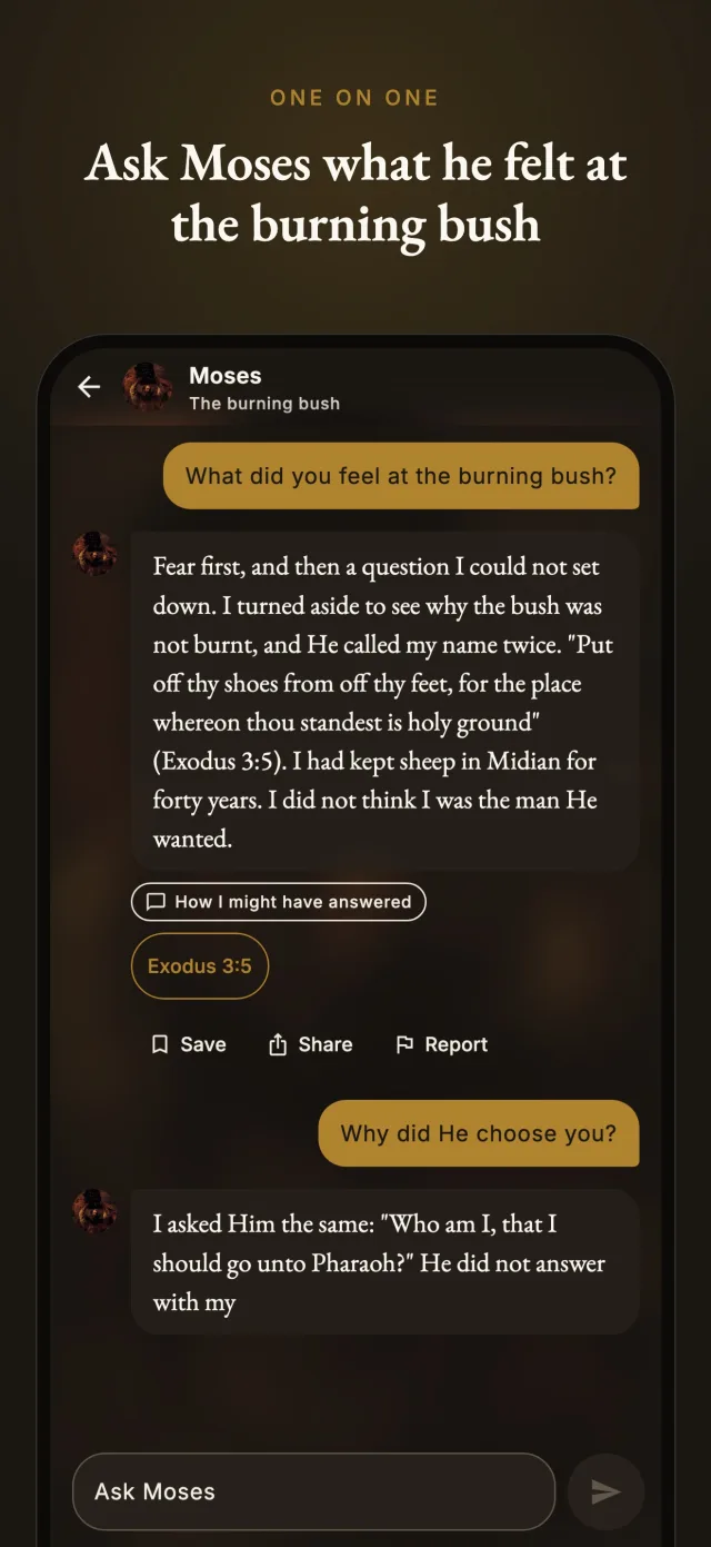 Talk to Scripture one-on-one conversation asking Moses what he felt at the burning bush