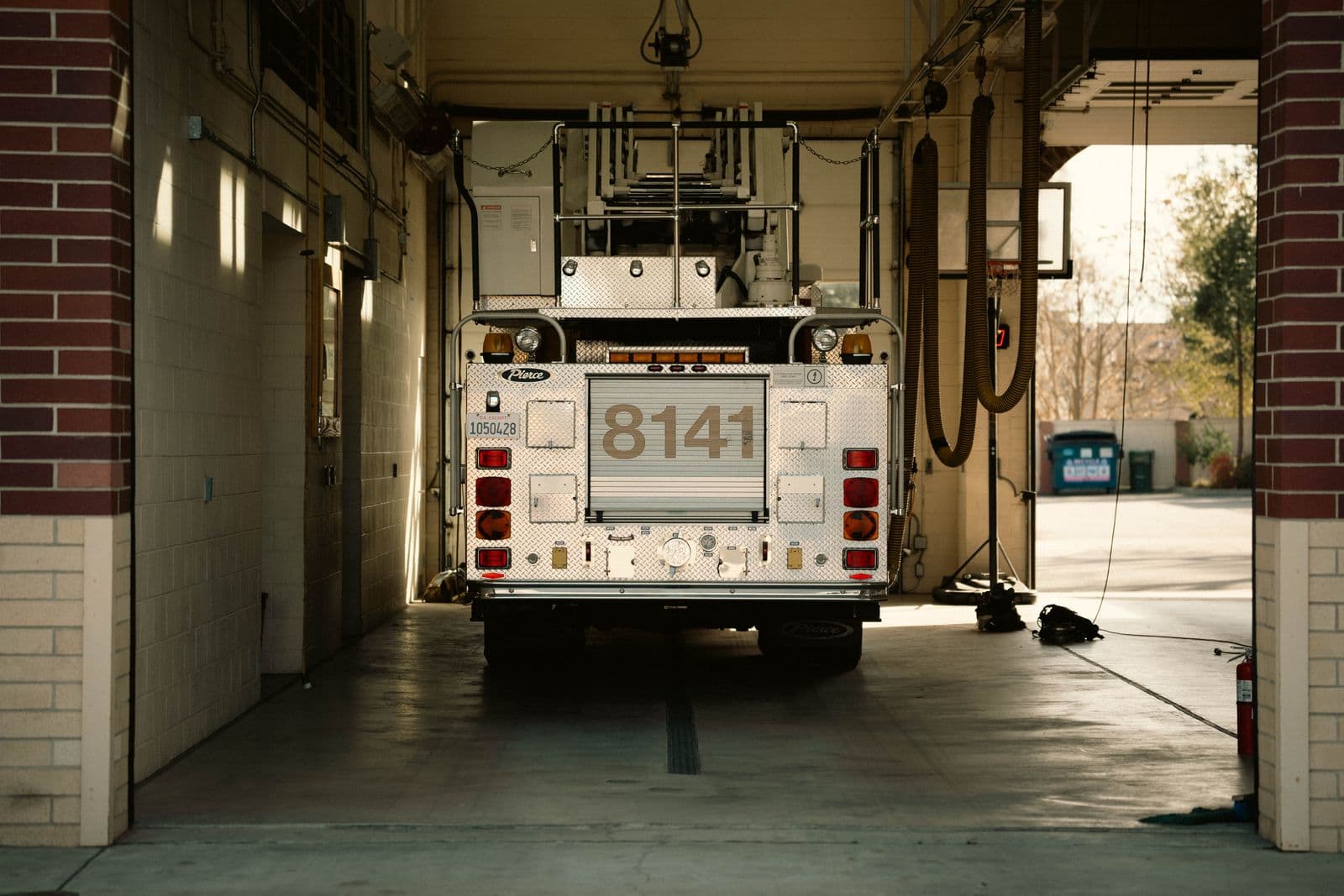 A fire engine in a station bay