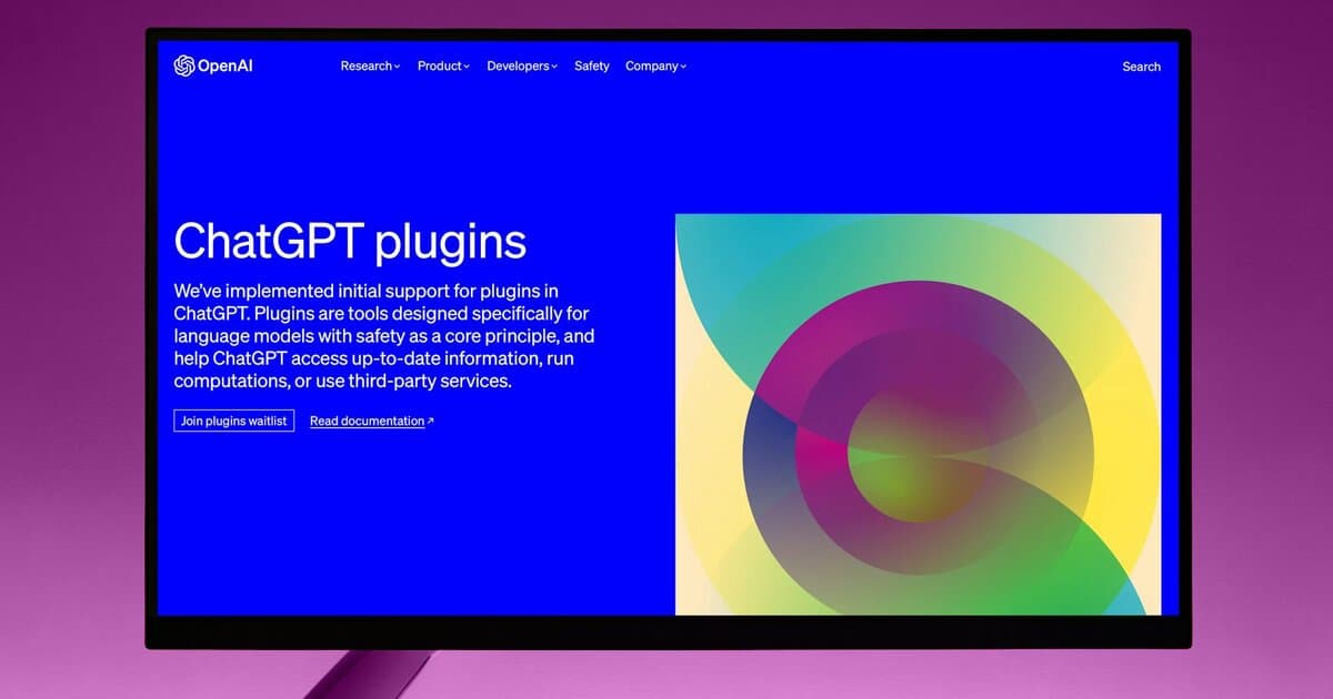 A contemporary screen displaying the ChatGPT plugins interface by OpenAI, highlighting AI technology advancements.