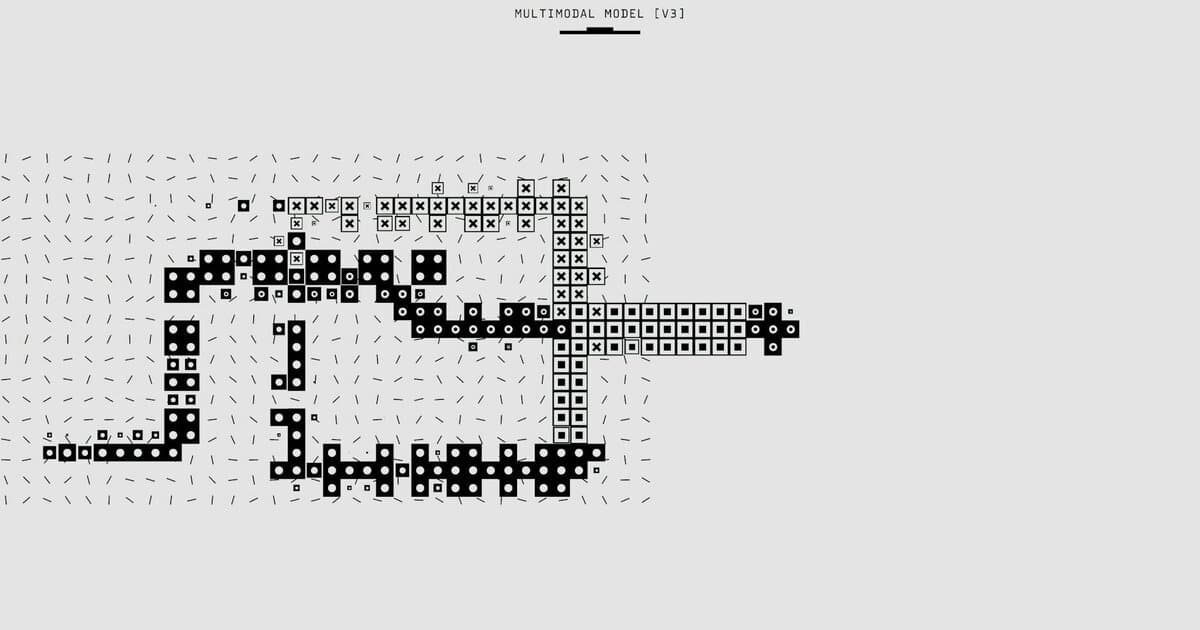 Abstract representation of a multimodal model with dots and lines on a white background.