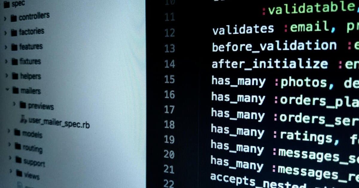 Detailed view of Ruby on Rails code highlighting software development intricacies.