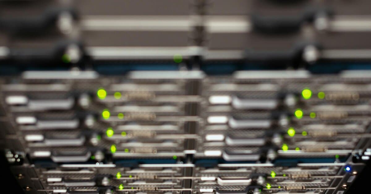 From above contemporary server cable trays without wires located in modern data center