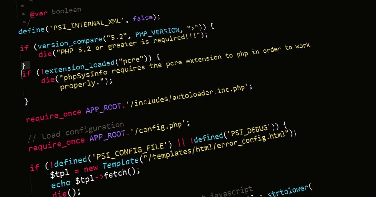 A close-up view of PHP code displayed on a computer screen, highlighting programming and development concepts.