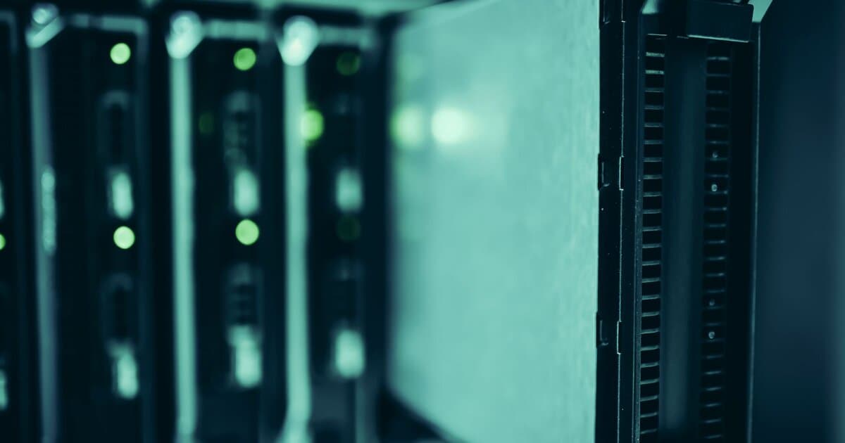 Close-up of server racks in a data center highlighting modern technology infrastructure.
